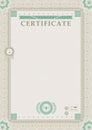 Beige official certificate.Guilloche beige border. Green design elements Royalty Free Stock Photo