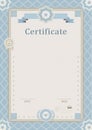 Beige official certificate. Guilloche blue border.