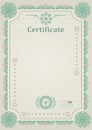 Beige official certificate. Guilloche border. Green design elements. Royalty Free Stock Photo