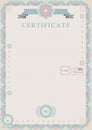 Beige official certificate.Guilloche turqoise pink border. Royalty Free Stock Photo