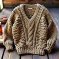 Beige oversized V-neck sweater