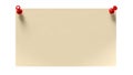 Beige Paper Note Pinned with Red Thumbtacks Isolated on White Background blank message Royalty Free Stock Photo