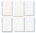 Beige paper notebook with white metal spiral on left and wooden pencil