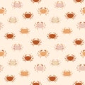 Beige, pink and brown crab seamless pattern. Calm, warm summer vector print for children apparel, textile, wrapping