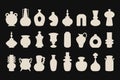 Beige pink silhouette isolated decoration vases, pots, and jars icons set design elements on light black background