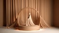 Beige Podium with Display Mockup and Silk Cloth in Motion. Glamorous Cosmetic Display. AI generated