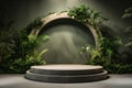 Beige Podium Product Display Presentation with Sandstone and Plants