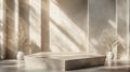 Beige product display podium mockup with sunlight and shadow backdrop Royalty Free Stock Photo