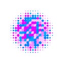 Beige Random Circular Halftone. Indigo Comic Texture Background. Fuchsia Pattern With Rounds. Pink Dots pattern. Abstract Dot Half