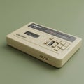 A beige, rectangular cassette player with a clear window displaying a tape inside. Royalty Free Stock Photo
