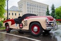 Beige and red GAZ M20 Pobeda-Sport at Classic Soviet Car Exhibition