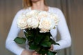 beige roses bouquet. Beautiful Rose Bouquet in woman hands Royalty Free Stock Photo