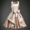 Beige Ruffled Dress With Bow - Hyperrealistic Rendering And Meticulous Design