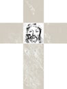 Scratched watercolor cross with the face of Jesus