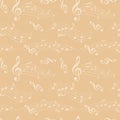 Beige seamless pattern with music notes - vector background Royalty Free Stock Photo