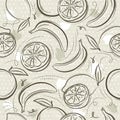 Beige Seamless Patterns with bananas, oranges and lemons on grunge background. Ideal for printing onto fabric and paper or scrap