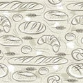 Beige seamless patterns with different breads, croissant, wheat. Ideal for printing onto fabric and paper or scrap booking