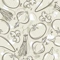 Beige Seamless Patterns with vegetable, tomato, onions, pepper. Ideal for printing onto fabric and paper or scrap booking, vector