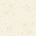 Beige seamless vector pattern with astrology mystic elements.