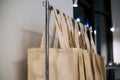 Beige shopper bags made from natural eco-friendly materials. taking care of the planet. eco-bags made from recycled materials