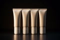 Beige similar cream tubes. Generate ai Royalty Free Stock Photo