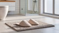 Beige Slippers on Bath Mat in Light Bathroom Interior â AI Generated Content Royalty Free Stock Photo