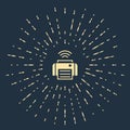 Beige Smart printer system icon isolated on blue background. Internet of things concept with wireless connection