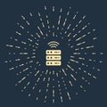 Beige Smart Server, Data, Web Hosting icon isolated on blue background. Internet of things concept with wireless