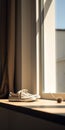 Beige Sneakers By The Window: Anamorphic Lens Flare And Post-minimalist Vibes