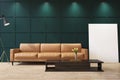 Beige sofa in a green living room close up Royalty Free Stock Photo