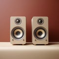 Beige Speakers On Red Background: Vray Tracing In Cinema4d Royalty Free Stock Photo