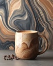 Beige Speckled Coffee Mug on Marble Background Royalty Free Stock Photo
