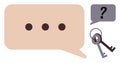 Speech bubble with ellipsis, question mark, and keys representing communication and problem-solving Royalty Free Stock Photo
