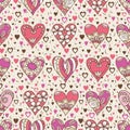 Beige square background with pink decorative valentine hearts