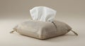 Beige fabric tissue box cover with white tissues, ai generated Royalty Free Stock Photo