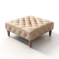 Beige Square Tufted Sofa Ottoman - Realistic 3d Rendering