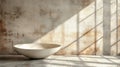 Beige Stone Bowl on Textured Wall with Window Light Royalty Free Stock Photo