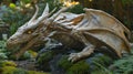 Beige Stone Dragon Statue in Mossy Garden Royalty Free Stock Photo