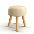 Beige Stool On Wooden Legs - 3d Rendered Ottoman Cuisine