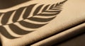 A beige textile surface is illuminated by natural light, casting a distinct shadow of a fern leaf. Royalty Free Stock Photo