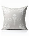 Beige Throw Pillow with White Snowflake Pattern on White Background Royalty Free Stock Photo