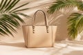 Beige Tote Bag in Palm Shade Royalty Free Stock Photo