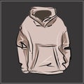 Beige tracksuit. Fashionable hoodie. Basic wardrobe. Clothing store. A set of different items of clothing, shoes, bags, accessorie