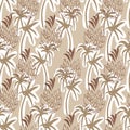 Beige Tropical Pineapple and Palm Seamless Pattern Background