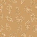 Beige vector seamless pattern with seashells