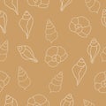 Beige vector seamless pattern with seashells Royalty Free Stock Photo