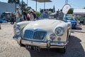 Beige vintage convertible MG car at Motorclassica