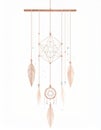 Beige and White Dreamcatcher with Feathers Wall Hanging Royalty Free Stock Photo