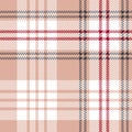 Beige, white and red tartan plaid. Scottish pattern fabric swatch close-up. Royalty Free Stock Photo