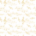 Beige and white seamless pattern with wavy music notes - vector Royalty Free Stock Photo